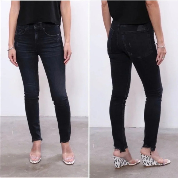 Nili Lotan Mid Rise Distressed Jeans Black Women's 24 Skinny - Picture 1 of 9